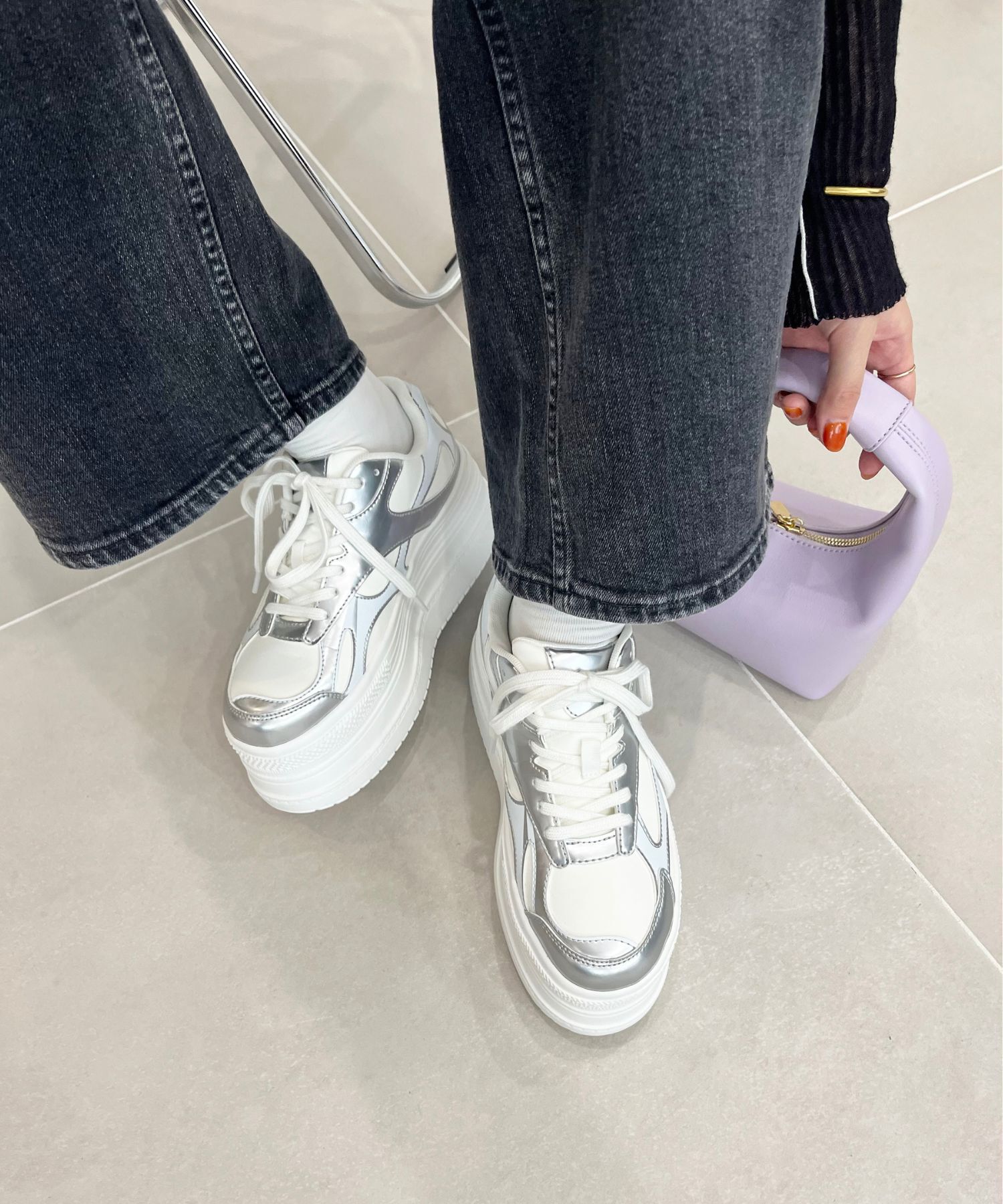 ORiental TRaffic「【トレンド】メタリックラインボリュームソールスニーカー/OT3740 厚底 スニーカー」|スニーカー|SILVER