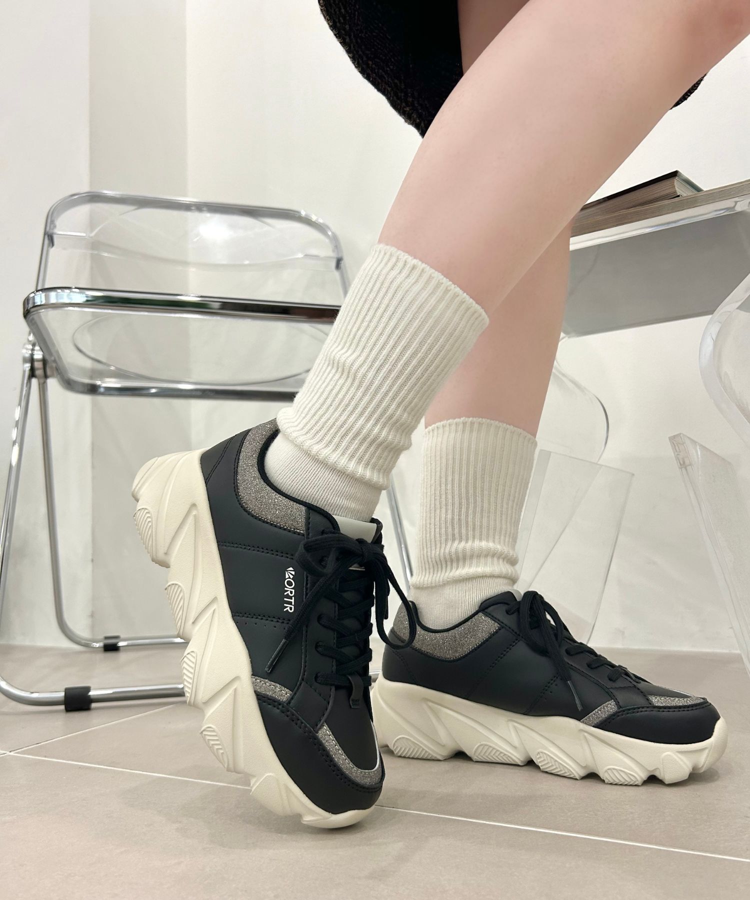 ORiental TRaffic「グリッター&times;スムース厚底スニーカー/OT3741」|スニーカー|BLACK