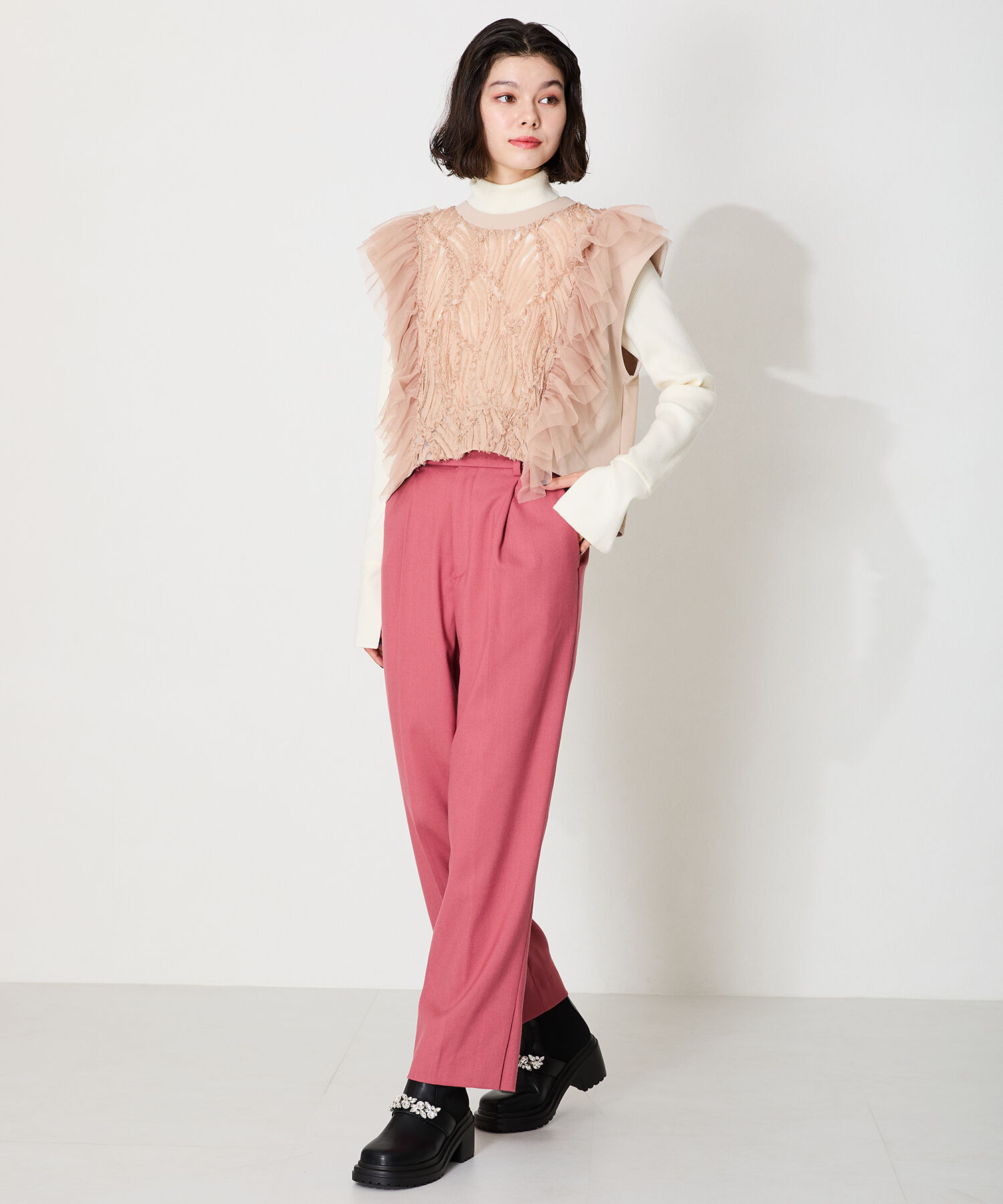 ORiental TRaffic「ビジュー ベルト ニット ドッキング ブーツ /41415」|ショートブーツ|