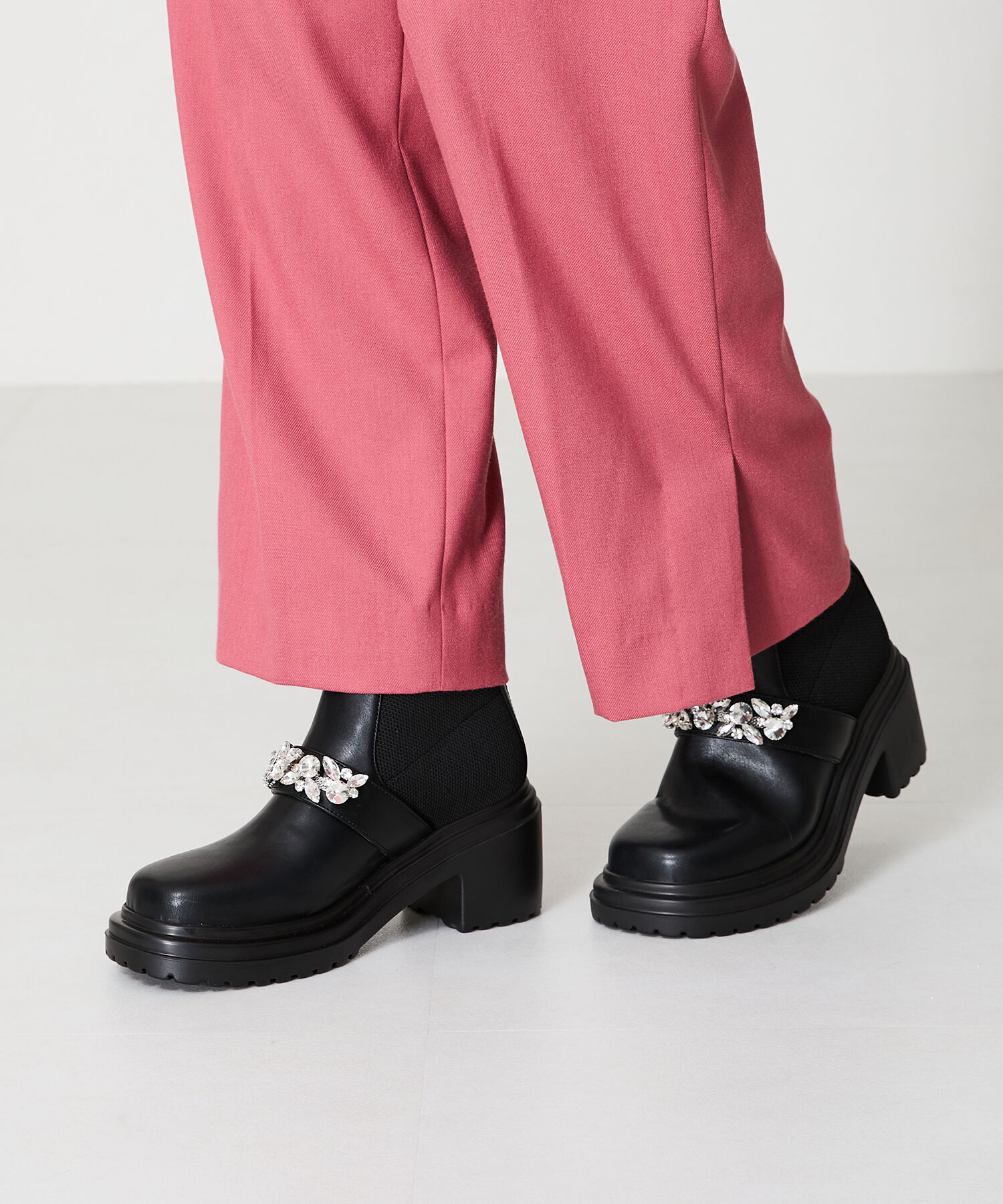 ORiental TRaffic「ビジュー ベルト ニット ドッキング ブーツ /41415」|ショートブーツ|