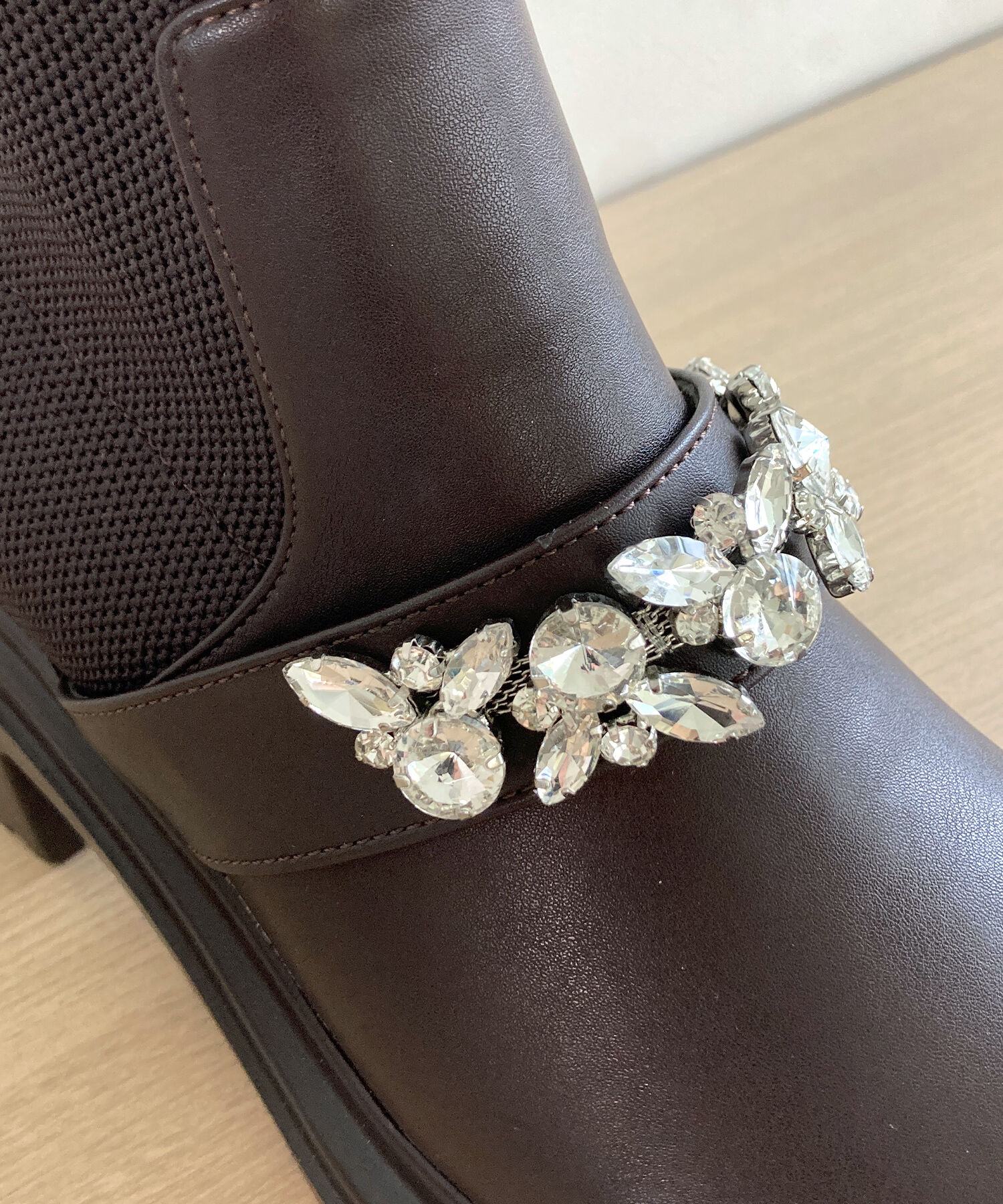 ORiental TRaffic「ビジュー ベルト ニット ドッキング ブーツ /41415」|ショートブーツ|