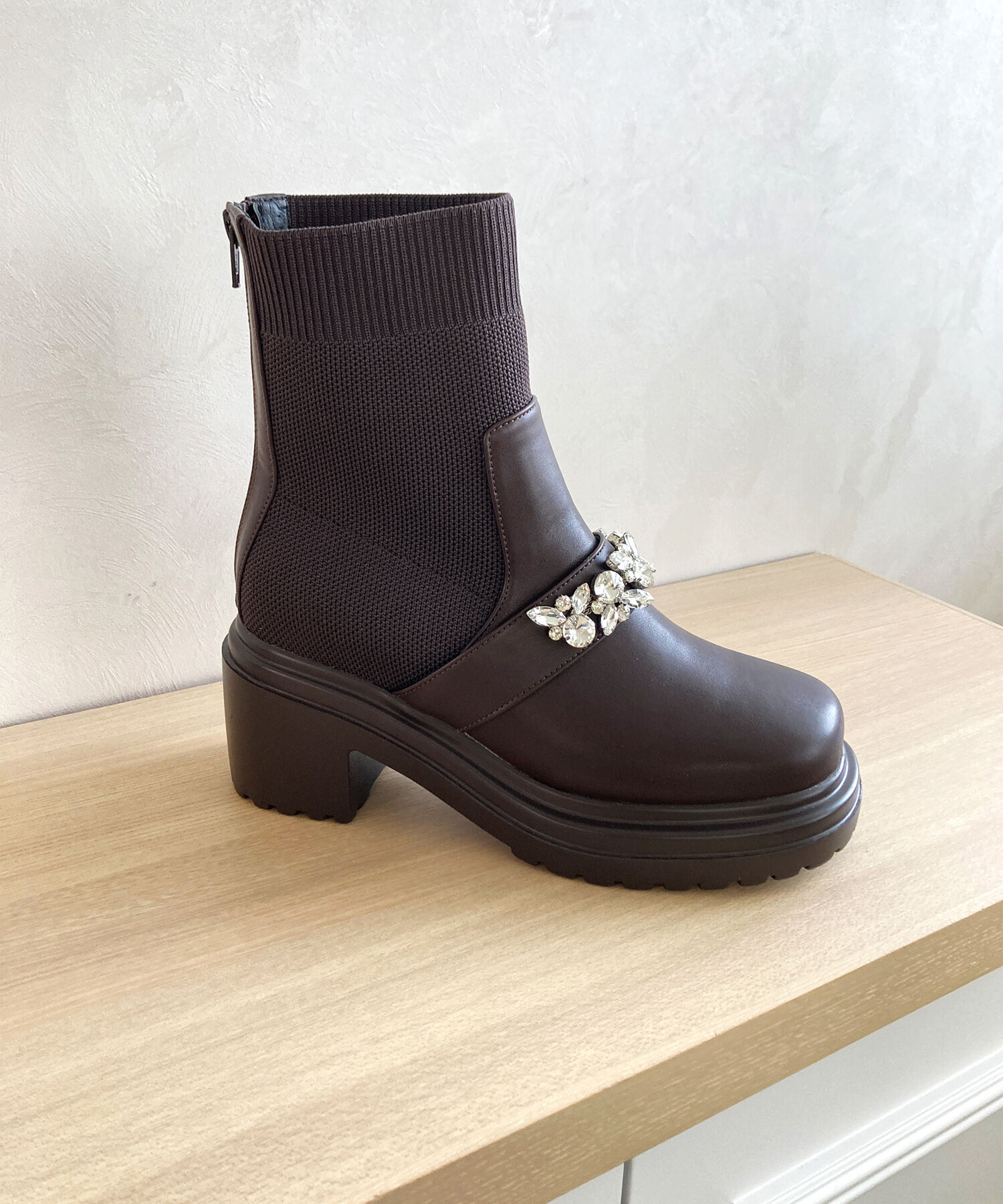 ORiental TRaffic「ビジュー ベルト ニット ドッキング ブーツ /41415」|ショートブーツ|