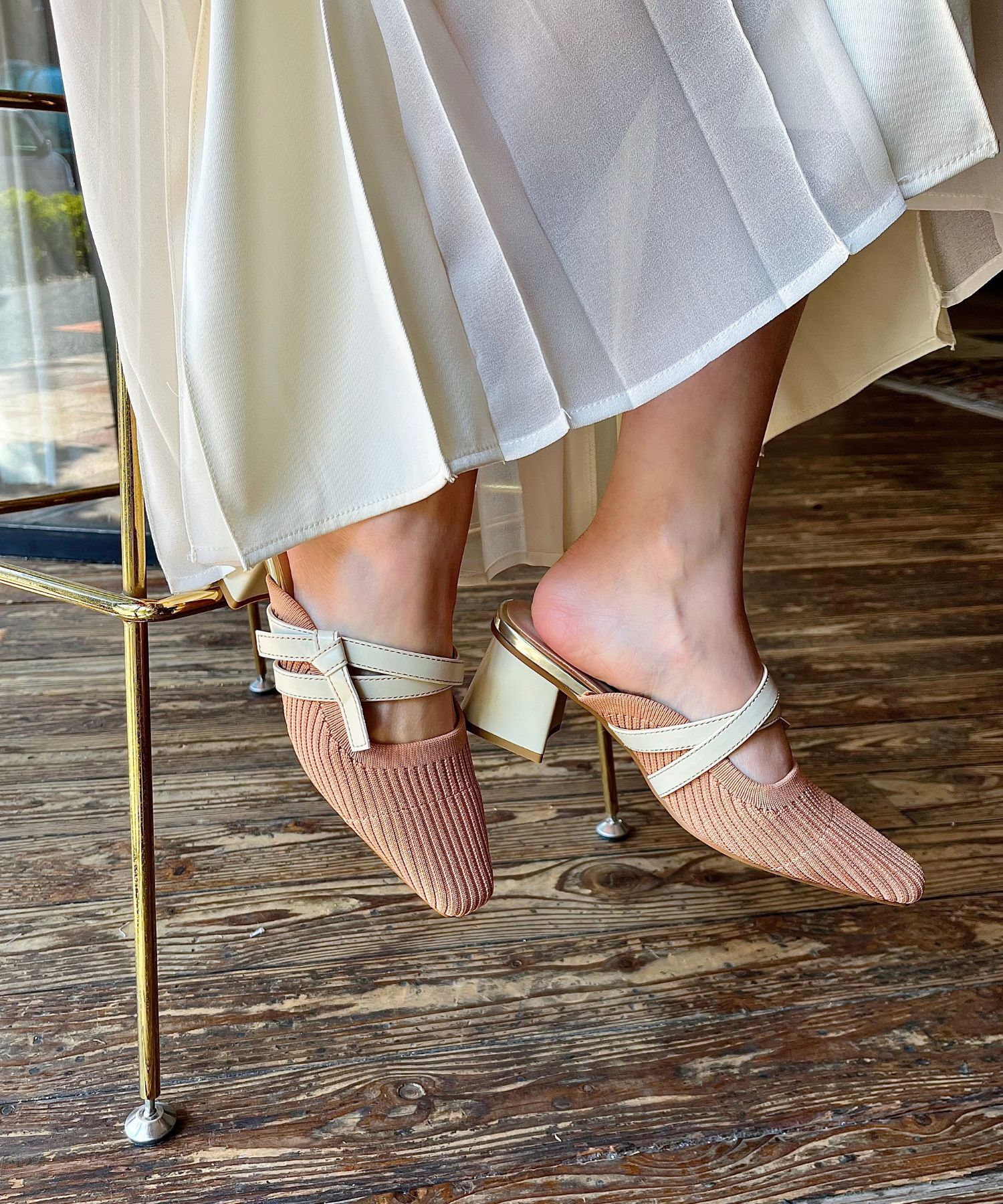 ORiental TRaffic「ニット&times;リボンミュールパンプス/51120 パンプス ミュール ニット 人気 売れてる」|パンプス|ORANGE