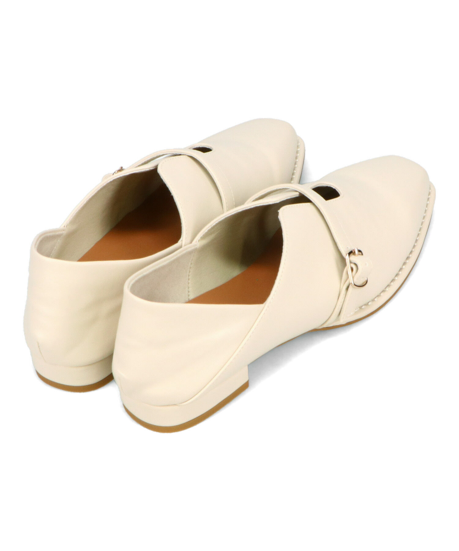 ORiental TRaffic「【WEB限定】ベルトデザインウエーブカットバブーシュ /55104 パンプス フラット 甲深 通勤靴」|パンプス|