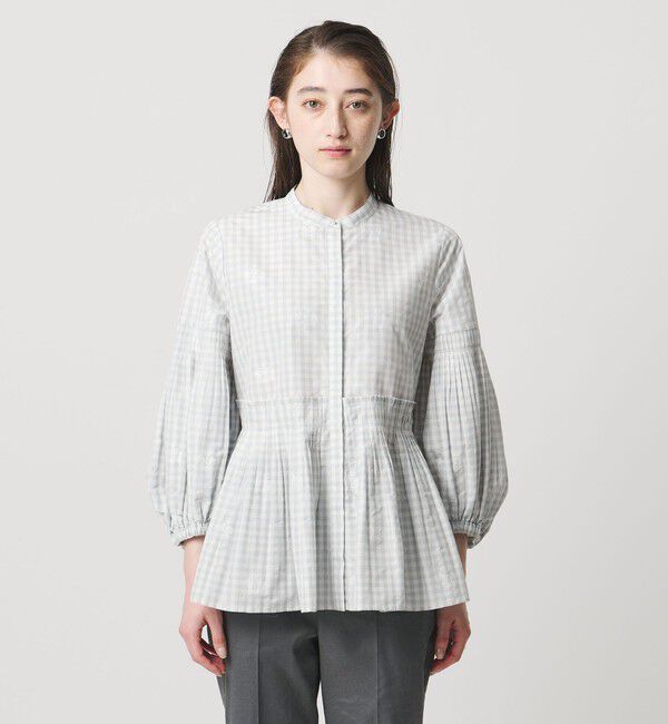 UNITED ARROWS「ギンガムチェック フラワー ジャガード ブラウス ‐ウォッシャブル‐」|シャツ・ブラウス|