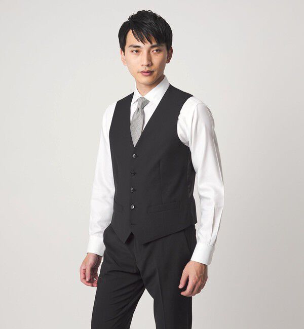 UNITED ARROWS green label relaxing「A+ TWPU トロピカル無地 スリム 5B セットアップ ベスト -ウォッシャブル-」|スーツ|BLACK