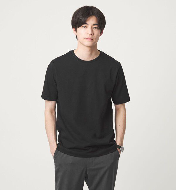 UNITED ARROWS green label relaxing「LONG FIBER COTTON クリア クルーネック 半袖 Tシャツ」|Tシャツ・カットソー|BLACK