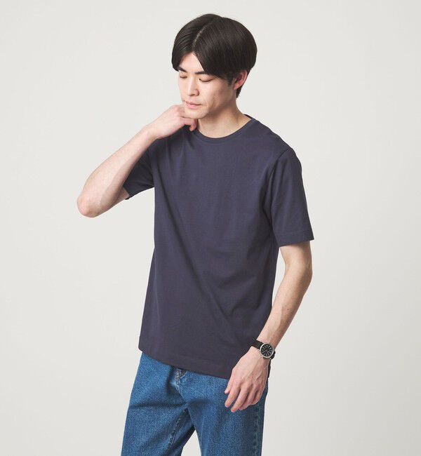 UNITED ARROWS green label relaxing「LONG FIBER COTTON クリア クルーネック 半袖 Tシャツ」|Tシャツ・カットソー|NAVY