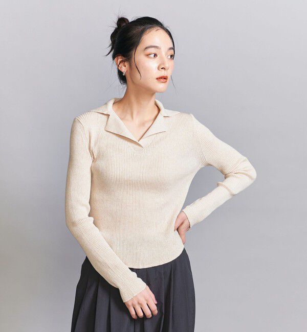 BEAUTY&YOUTH UNITED ARROWS「コットンリブ オープンカラーニット ウォッシャブル」|ニット・セーター|BEIGE