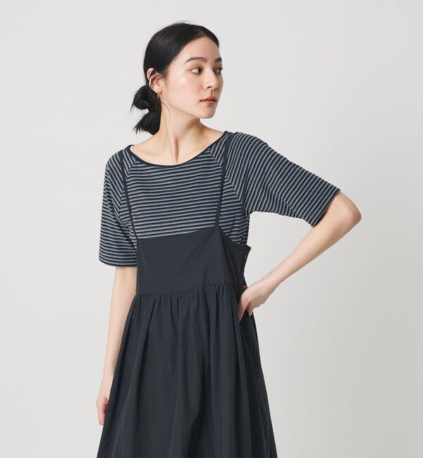 BEAUTY&YOUTH UNITED ARROWS「コットン パイルボーダー 5分袖カットソー」|Tシャツ・カットソー|LT.BLUE