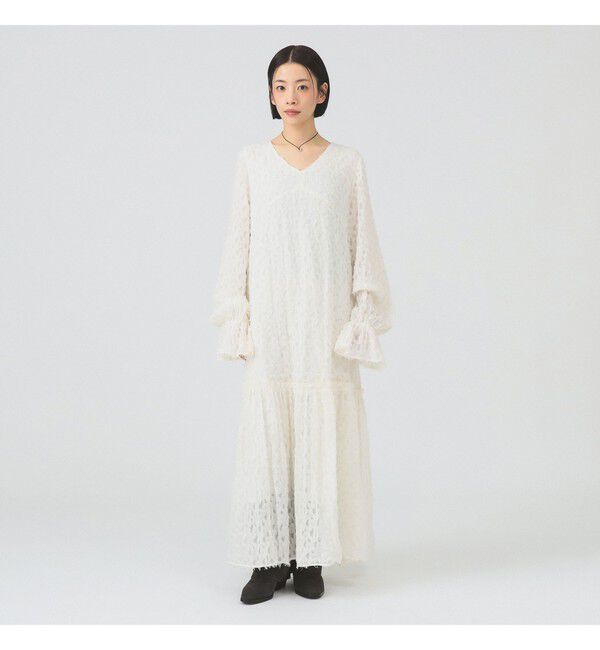 Ray BEAMS 「フリンジ ジャカード クリンクル ワンピース」|ワンピース|OFF_WHITE