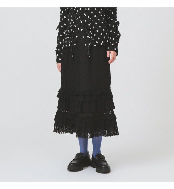 Ray BEAMS 「カット レース ティアード ヘム スカート」|スカート|BLACK