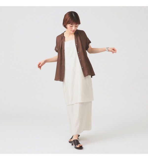 Ray BEAMS 「リネン スタンドカラー フレンチスリーブ シャツ」|シャツ・ブラウス|