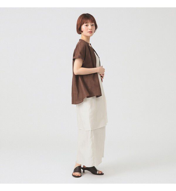 Ray BEAMS 「リネン スタンドカラー フレンチスリーブ シャツ」|シャツ・ブラウス|