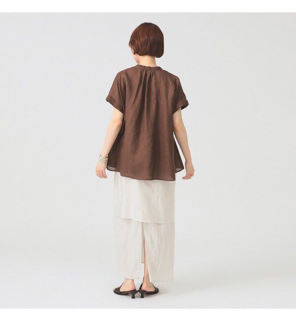 Ray BEAMS 「リネン スタンドカラー フレンチスリーブ シャツ」|シャツ・ブラウス|