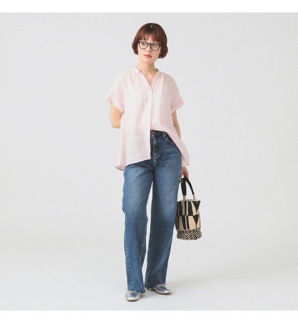 Ray BEAMS 「リネン スタンドカラー フレンチスリーブ シャツ」|シャツ・ブラウス|