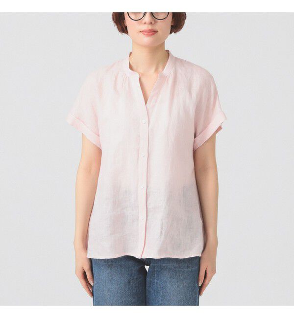 Ray BEAMS 「リネン スタンドカラー フレンチスリーブ シャツ」|シャツ・ブラウス|