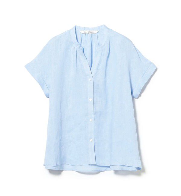 Ray BEAMS 「リネン スタンドカラー フレンチスリーブ シャツ」|シャツ・ブラウス|BLUE