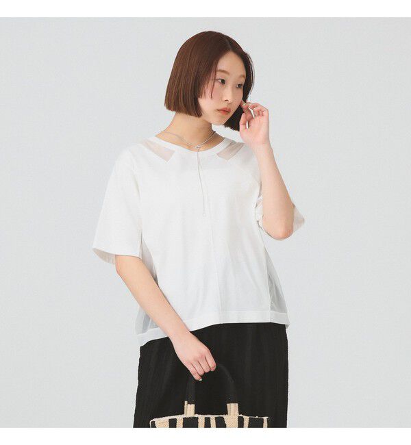 Ray BEAMS 「シアー キリカエ クルーネック Tシャツ」|Tシャツ・カットソー|WHITE