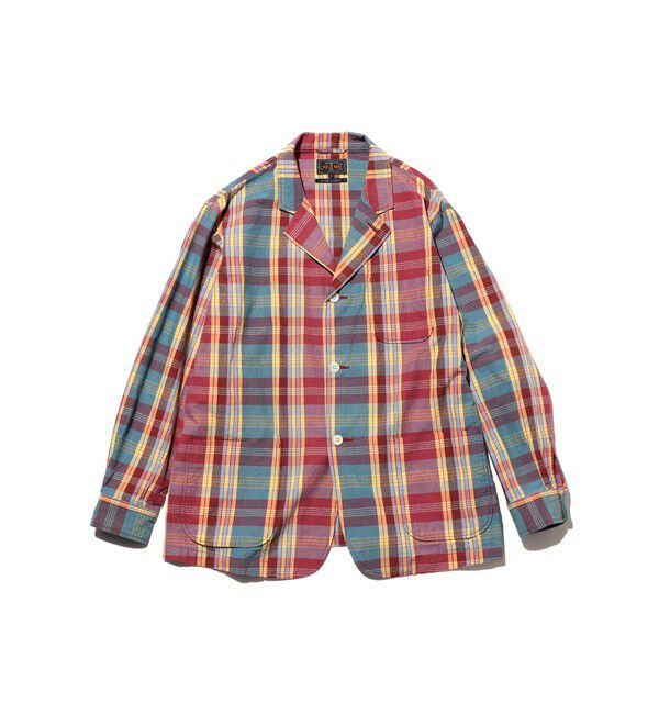 BEAMS PLUS「4B Cuffs Jacket Heavy Madras」|テーラードジャケット|RED