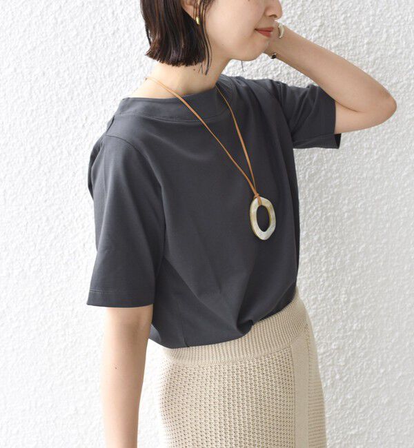 SHIPS for women「《予約》【WEB限定】〈ネックが選べる2サイズ展開〉オーガニックコットン バリエーションネック TEE」|Tシャツ・カットソー|チャコールグレー