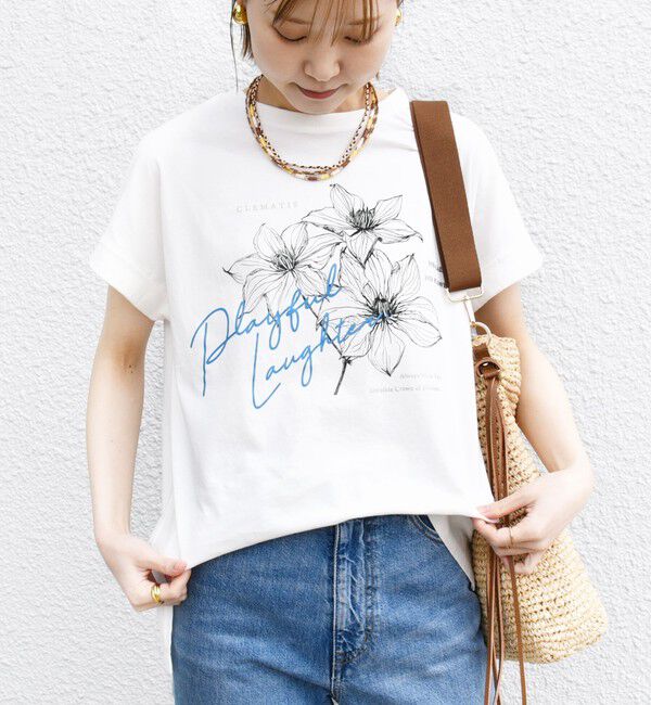 SHIPS for women「【WEB限定】〈手洗い可能〉フラワー 箔 プリント ロゴ TEE」|Tシャツ・カットソー|オフホワイト