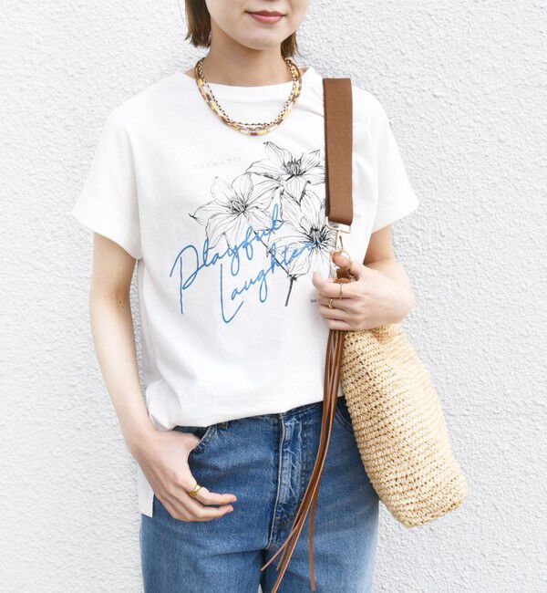 SHIPS for women「【WEB限定】〈手洗い可能〉フラワー 箔 プリント ロゴ TEE」|Tシャツ・カットソー|