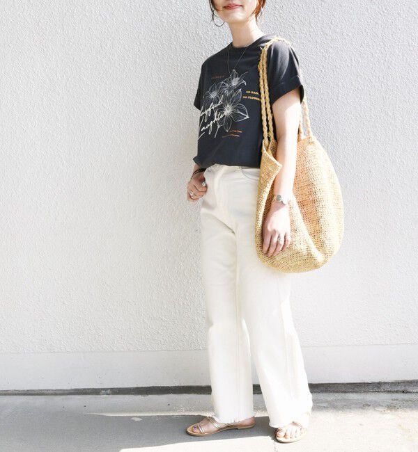 SHIPS for women「【WEB限定】〈手洗い可能〉フラワー 箔 プリント ロゴ TEE」|Tシャツ・カットソー|