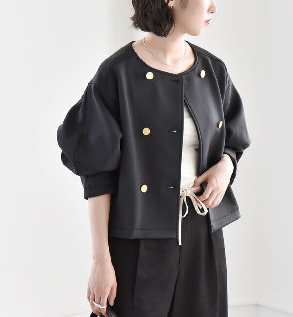 quaranciel「quaranciel:〈洗濯機可能〉ダブルジャージー ノーカラー コンパクト ジャケット」|ノーカラージャケット|