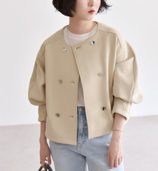 quaranciel「quaranciel:〈洗濯機可能〉ダブルジャージー ノーカラー コンパクト ジャケット」|ノーカラージャケット|