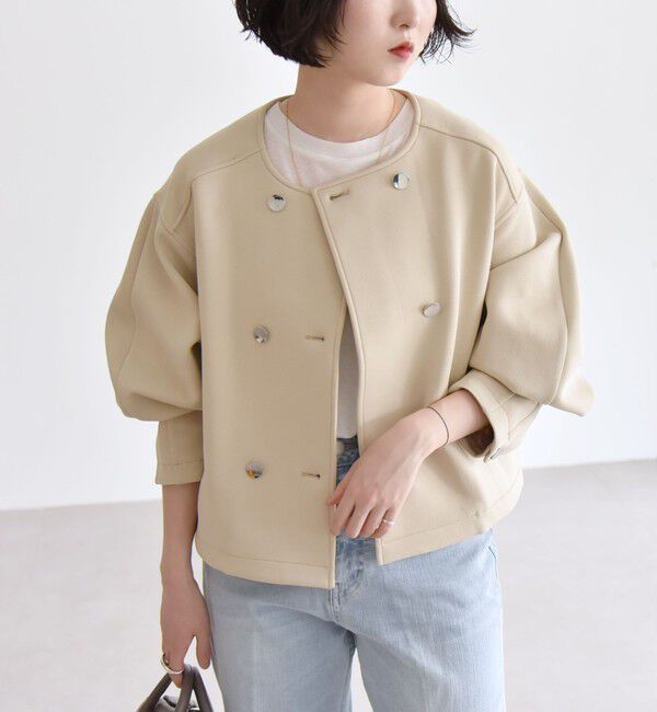 quaranciel「quaranciel:〈洗濯機可能〉ダブルジャージー ノーカラー コンパクト ジャケット」|ノーカラージャケット|