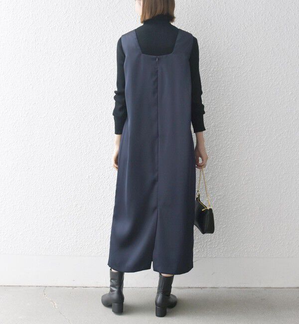 SHIPS any「SHIPS any:〈手洗い可能〉サテン スクエアネック ロング ワンピース」|ワンピース|