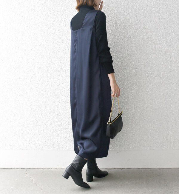 SHIPS any「SHIPS any:〈手洗い可能〉サテン スクエアネック ロング ワンピース」|ワンピース|