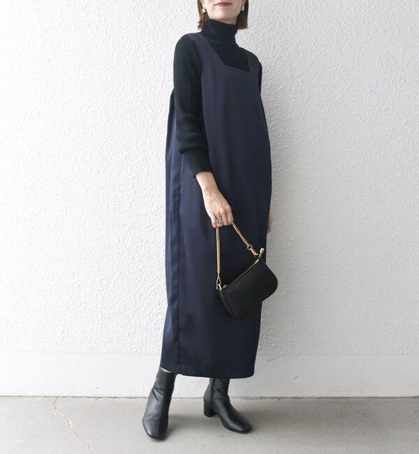 SHIPS any「SHIPS any:〈手洗い可能〉サテン スクエアネック ロング ワンピース」|ワンピース|