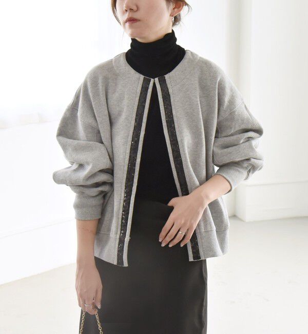 quaranciel「quaranciel:〈手洗い可能〉スパンコール テープ スウェット カーディガン」|カーディガン|