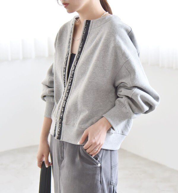 quaranciel「quaranciel:〈手洗い可能〉スパンコール テープ スウェット カーディガン」|カーディガン|
