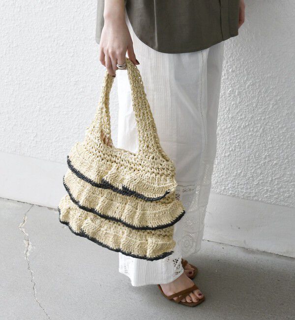 SHIPS any「【WEB限定】SHIPS any: バイカラー フリル ペーパー トート バッグ」|トートバッグ|