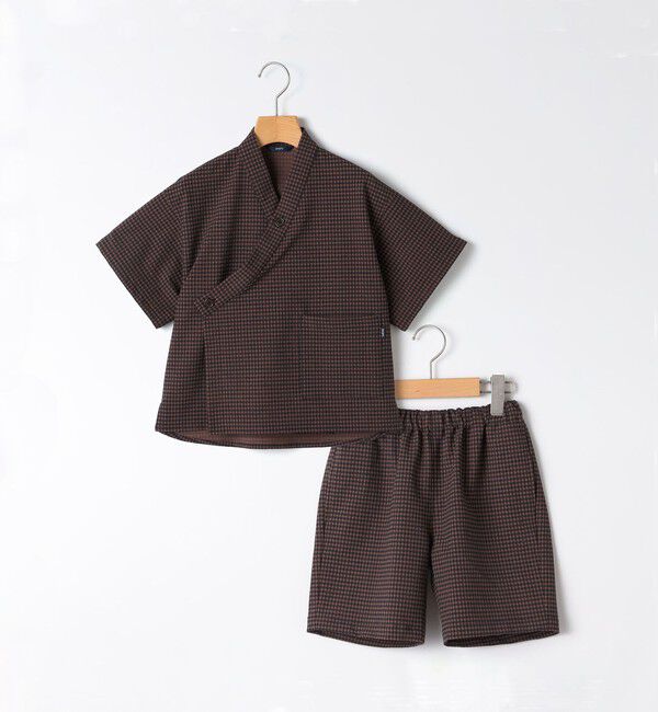 SHIPS KIDS「SHIPS KIDS:90cm /〈吸水速乾/UVカット〉チェック 甚平」|その他|ブラウン系