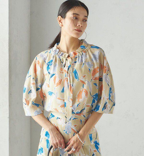 SHIPS for women「IPEKER 花柄 フリル ネック リボン 半袖 ブラウス」|シャツ・ブラウス|