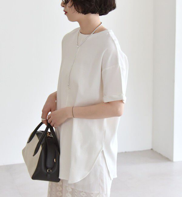 quaranciel「quaranciel:〈接触冷感/汗染み防止/洗濯機可能〉スリット ルーズ チュニック TEE」|Tシャツ・カットソー|