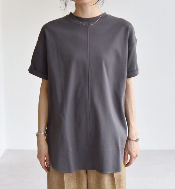 quaranciel「quaranciel:〈接触冷感/汗染み防止/洗濯機可能〉スリット ルーズ チュニック TEE」|Tシャツ・カットソー|