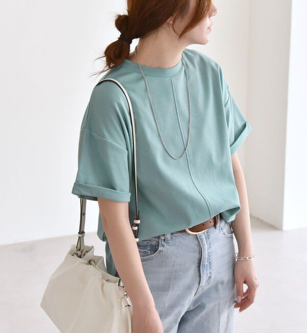 quaranciel「quaranciel:〈接触冷感/汗染み防止/洗濯機可能〉スリット ルーズ チュニック TEE」|Tシャツ・カットソー|