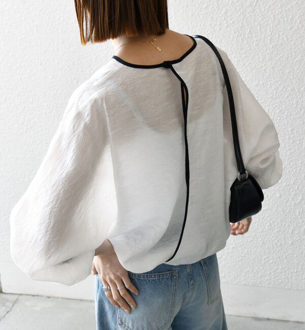 SHIPS any「《追加予約》SHIPS any:〈洗濯機可能〉フラワー ジャカード ドルマン パイピング ブラウス」|シャツ・ブラウス|ホワイト