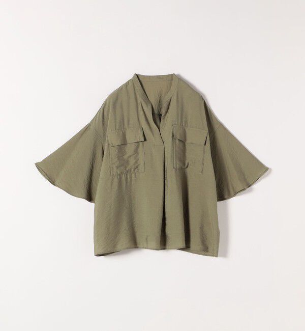 quaranciel「quaranciel:〈手洗い可能〉フレア ハーフスリーブ バンドカラー スキッパー シャツ」|シャツ・ブラウス|