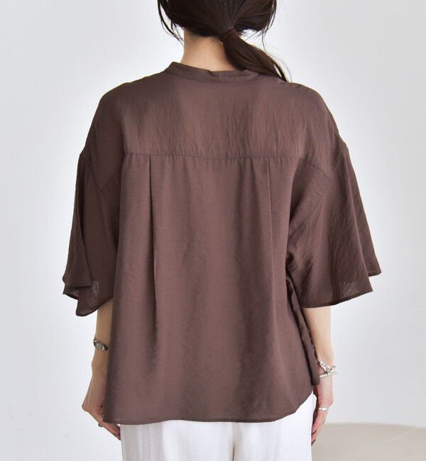 quaranciel「quaranciel:〈手洗い可能〉フレア ハーフスリーブ バンドカラー スキッパー シャツ」|シャツ・ブラウス|