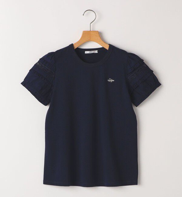 SHIPS KIDS「SHIPS KIDS:140～150cm/袖レース デザイン Tシャツ」|Tシャツ・カットソー|ネイビー