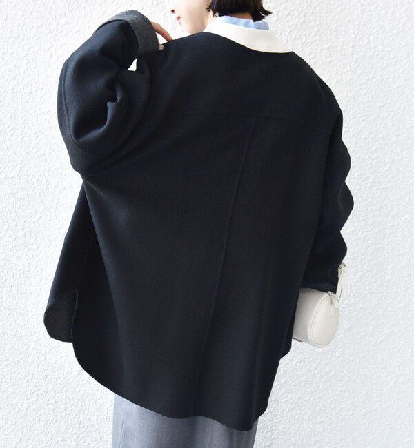 SHIPS for women「セミ 梳毛 配色 リバー ノーカラー コート」|ノーカラーコート|