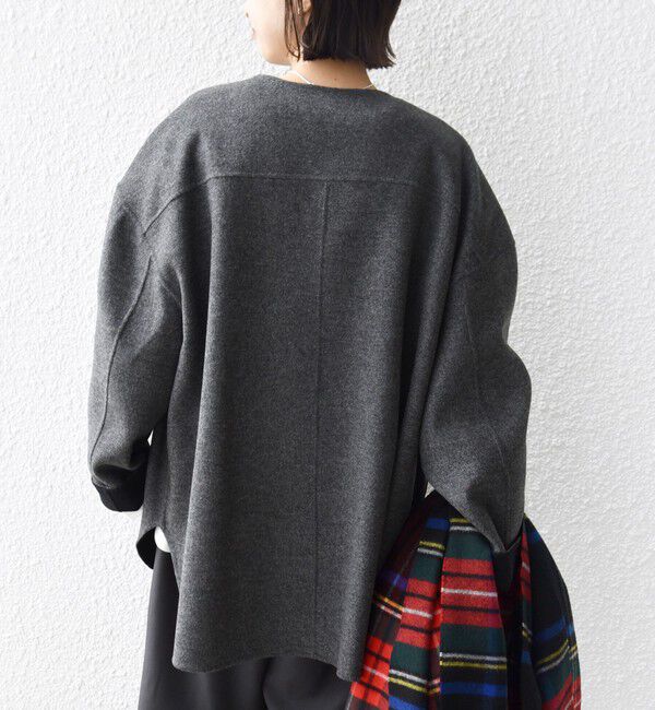 SHIPS for women「セミ 梳毛 配色 リバー ノーカラー コート」|ノーカラーコート|