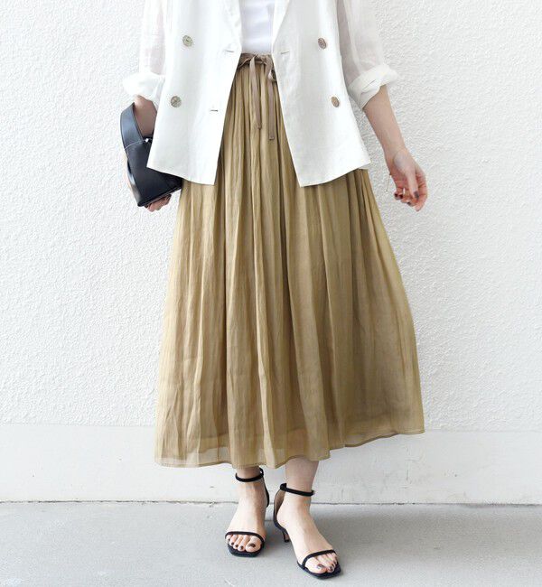 SHIPS for women「〈手洗い可能〉シアー メッシュ ギャザー スカート」|スカート|ベージュ系