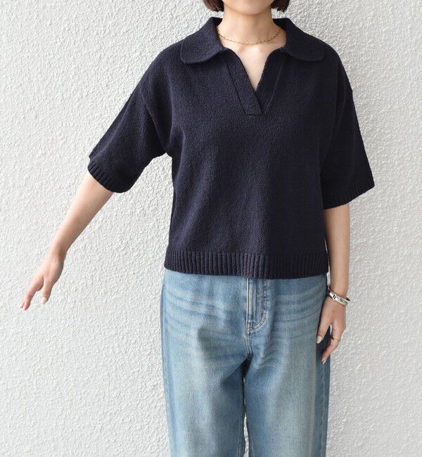 SHIPS Colors 「SHIPS Colors:〈手洗い可能〉パイル スキッパー 5分袖 ニット◇」|ニット・セーター|